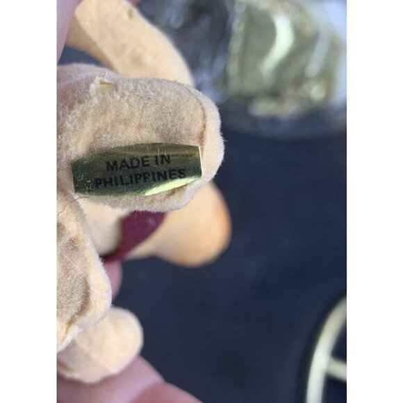 Vintage Blow Mold Flocked Teddy Bear Burgundy Scarf Christmas Ornament - Picture 9 of 9